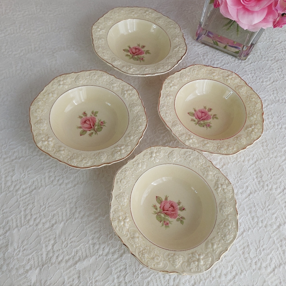 Crown Ducal Florentine Rose Marie Pink Cottagecore Cereal Bowl Set England